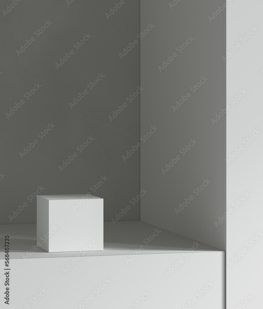 Poster minimal style mockup for product presentation. product podium on white interior scene. 3d rendering 