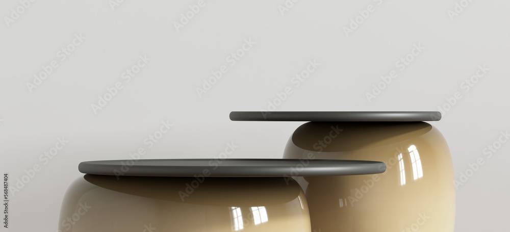 Poster minimal style mockup for product presentation. round podium on white background. 3d rendering illust