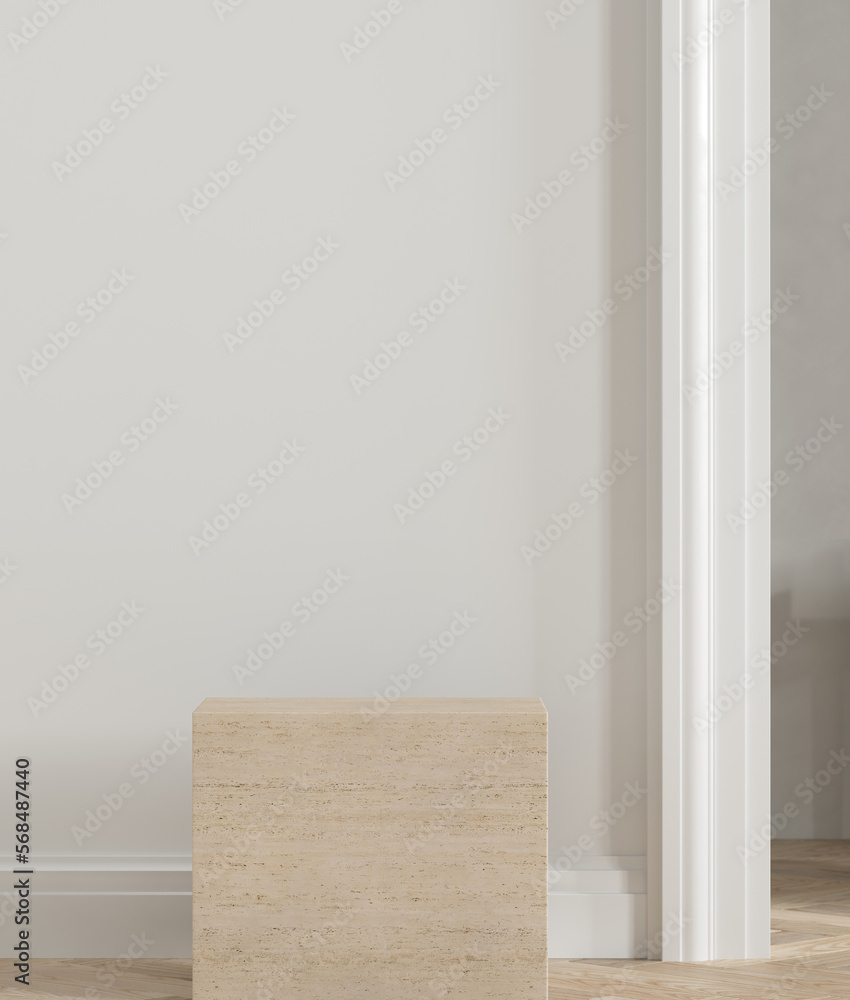 Poster minimal style mockup for product presentation. beige marble stool on minimal interior room. backgrou