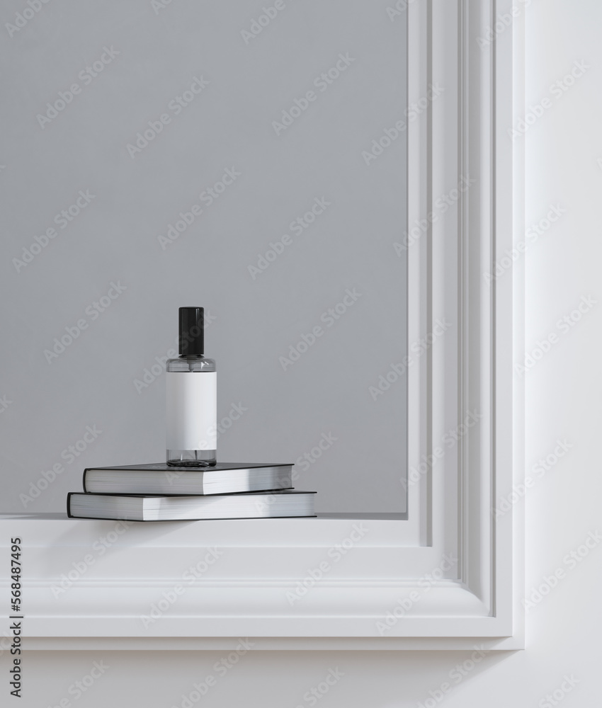Poster minimal style mockup for product presentation. minimal interior. room spray on white molding backgro