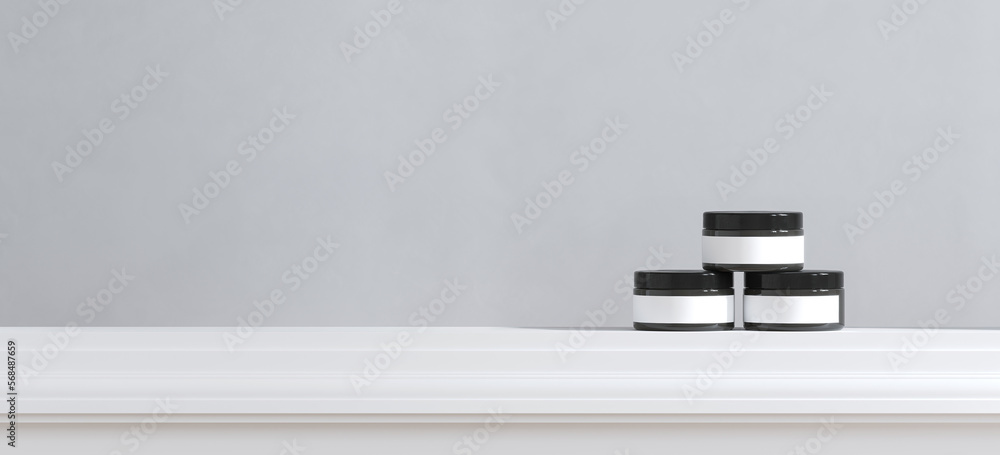 Poster minimal style mockup for product presentation. minimal interior. cosmetic bottle on white molding ba