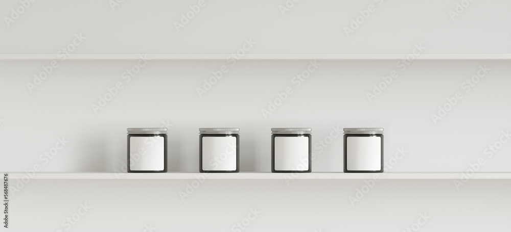 Poster minimal style mockup for product presentation. minimal interior. white shelf platform on white backg