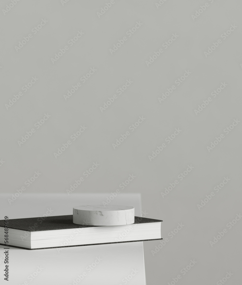 Poster minimal style mockup for product presentation. white marble platform on white background. 3d renderi