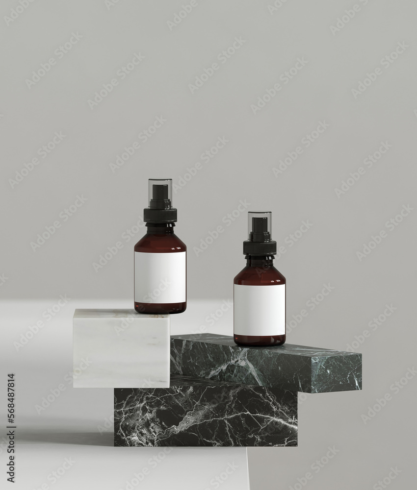 Poster minimal style mockup for product presentation. marble stack on white background. 3d rendering illust