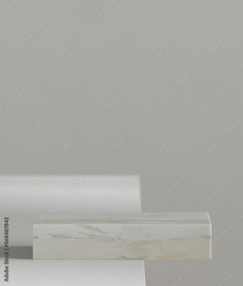 Poster minimal style mockup for product presentation. white marble platform on white background. 3d renderi