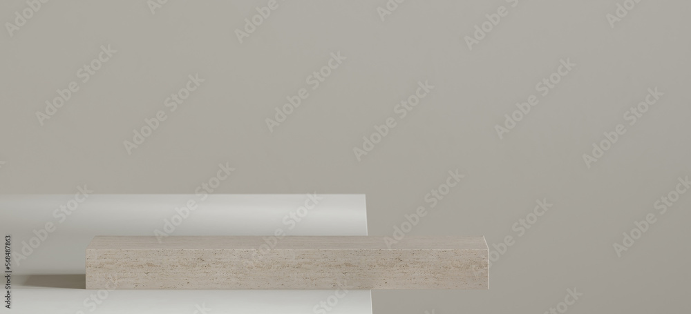 Poster minimal style mockup for product presentation. beige marble on beige background. 3d rendering illust