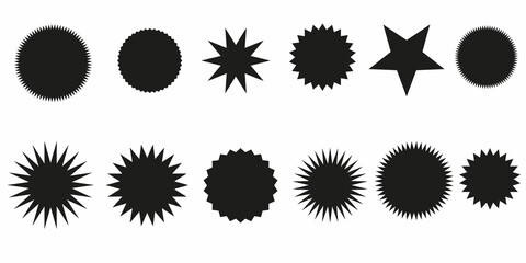 Black set of sale sticker, sun stars, retro stars. Flat vector design elements