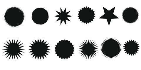 Black set of sale sticker, sun stars, retro stars. Flat vector design elements