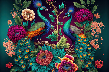 Peacocks Art Background Generative 