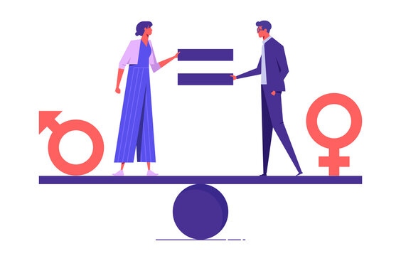 Gender equality concept. Male and female with symbol on the scales feeling equal discrimination 