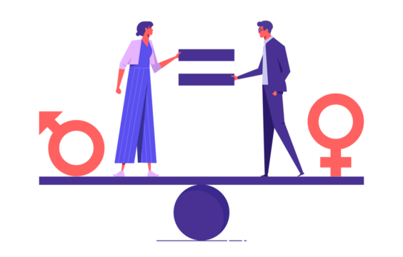 Gender equality concept. Male and female with symbol on the scales feeling equal discrimination  - Powered by Adobe