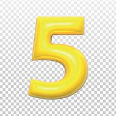 Vector realistic isolated golden number of 5 on the transparent background.