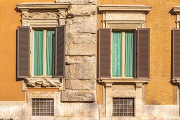 Windows in Palazzo Montecitorio: Chamber of Deputies. Rome, Italy