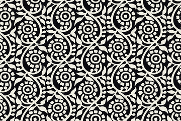 AJRAKH, SANGANER, BAGRU, TWINE FLORAL MONOCHROME BLOCK PRINT, INDIAN PRINTS BOHO PRINTS IN EDITABLE FILE