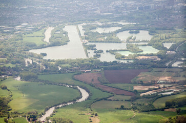 Aerial View of Caversham Lakes at Reading on the Berkshire Oxfordshire border - 568491268
