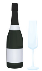 Champagne bottle with glass, vector