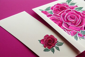 Happy Valentine's Day card with retro pink roses. Generative AI