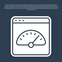 Blue line Digital speed meter icon isolated on blue background. Global network high speed connection data rate technology. Vector