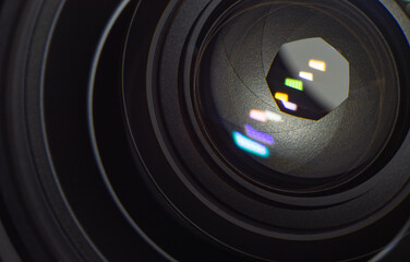 lens aperture in photo camera optic close up