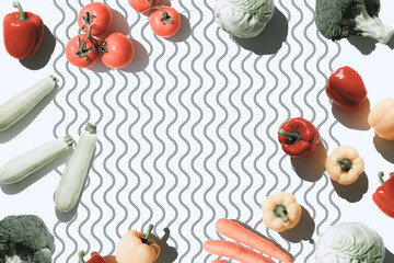 Fresh vegetables on a light background. Top view, flat lay