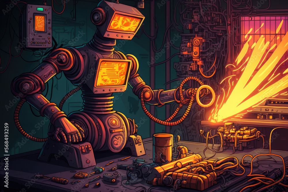 Aufkleber welding robots, digital production, industrial technology, automation robot arms, and monitoring sys