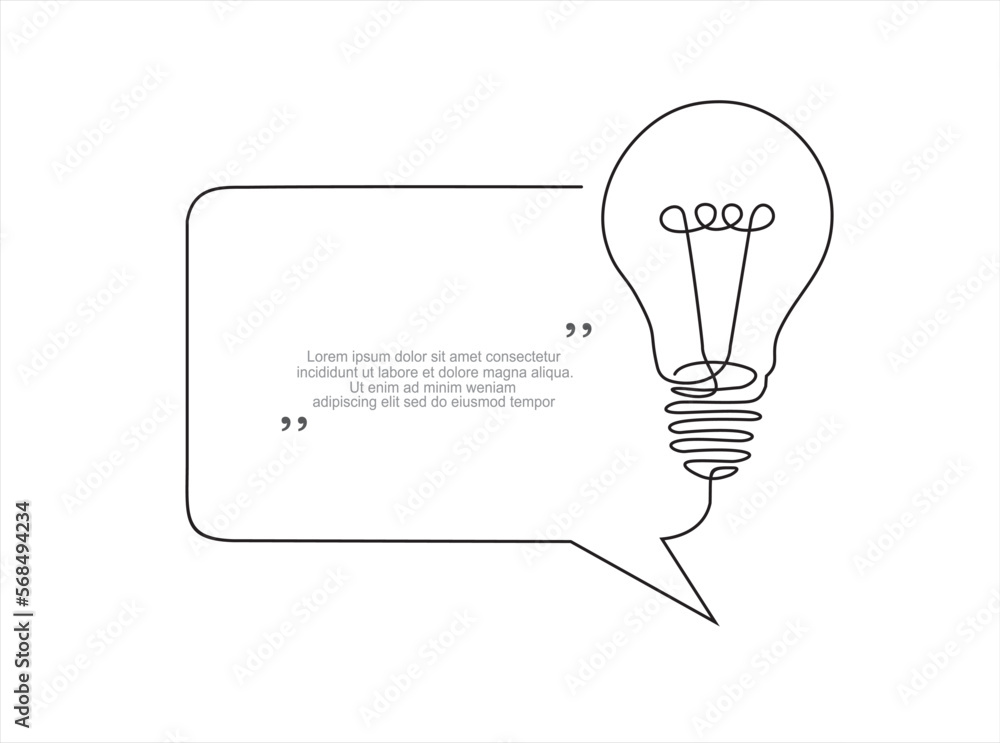 Poster quick tips.continuous one line drawing of light bulb and speech bubble. trendy line art vector on a 
