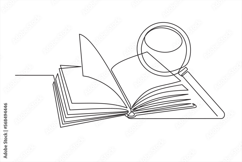Poster magnifier hand drawn by one continuous line art drawing vector illustration minimalist design isolat