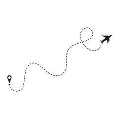 Travel vector icon.Airplane routes from start point and dotted line tracing illustration.