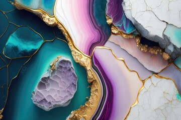 Obraz premium Agate de marbre abstrait fond multicolore avec kintsugi. Idéal pour le papier peint.