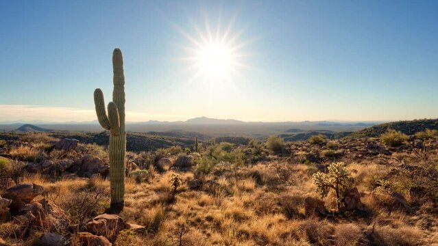 Timelapse/Hyperlapse of sunset behind iconic Arizona cactus