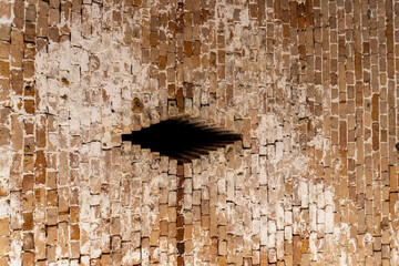 Gulf Islands National Seashore along Gulf of Mexico barrier islands of Florida. Fort Pickens pentagonal historic United States military fort on Santa Rosa Island. Diamond drain hole in brick ceiling.