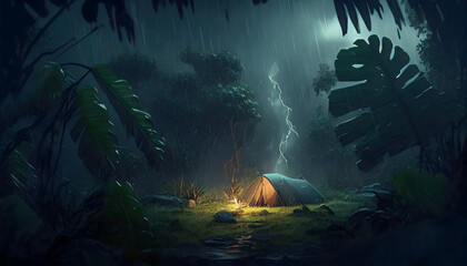 rain on the tent in the forest, tropic, quiet, calm, peaceful, meditation, camping, night, relax, 4K, HD, wallpaper, explore