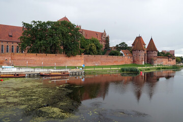 Naklejka na ściany i meble View of Templar Castle and Vistula River in Malbork. Poland. 
