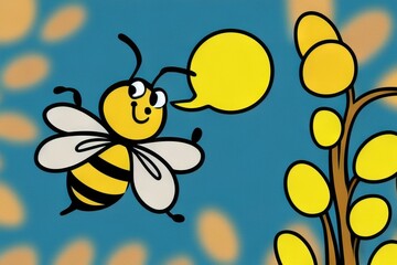 Funny cartoon bee with an empty speech bubble, Gift card concept, Generative AI