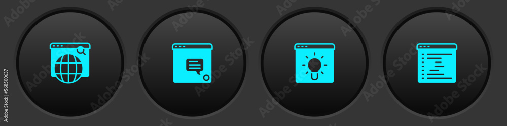 Poster set search engine, new chat messages notification, browser window and icon. vector