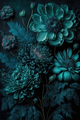 Fototapeta na wymiar Fleurs bleu sarcelle avec une texture subtile. Idéal pour le papier peint.