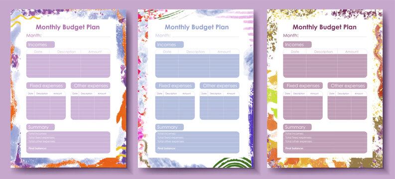 Vector planner pages templates. Budget planner template. Daily, weekly, monthly, project, budjet and meal planners. Vector illustration - Powered by Adobe