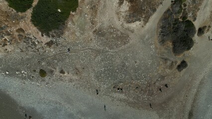 Fascinating Aphrodite Beach. The view from the drone. Breathtaking views of Cyprus.
