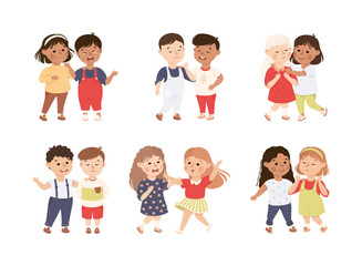Little Kids Supporting and Comforting Crying Friend Vector Set