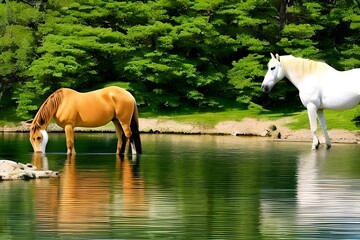 horses on the river
