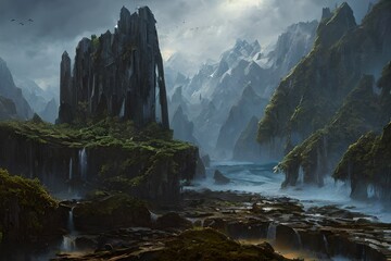 waterfall in the mountains