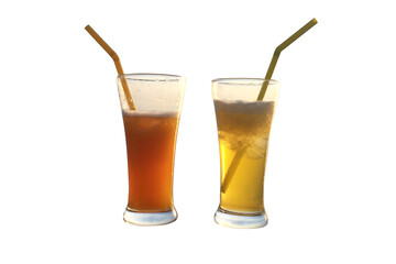 Frozen drink cocktail glasses with straws in PNG isolated on transparent background