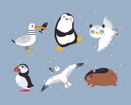 Cute Arctic Animal from Northern Pole Vector Set
