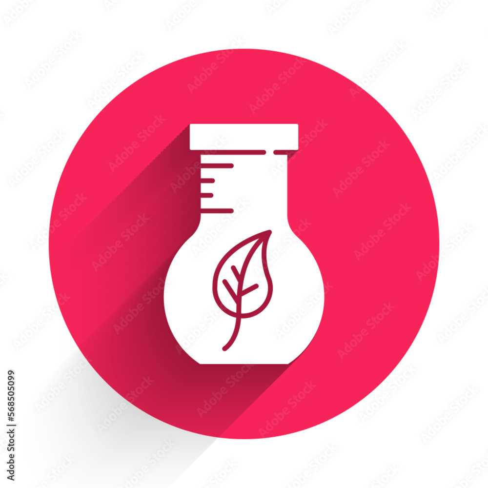 Poster white test tube and flask chemical laboratory test icon isolated with long shadow. laboratory glassw