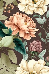 Seamless pattern with flowers, Design for fabric print, AI assisted finalized in Photoshop by me