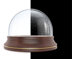 Isolated realistic transparent glass sphere on wood stand. Decorative crystal globe, festive element. Magic toy, office accessory vector 3d design © MicroOne