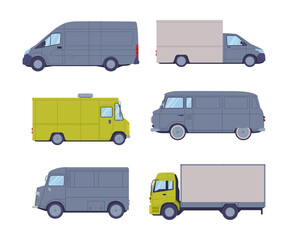 Van or Truck as Equipped Motorized Vehicle for Transporting Goods Vector Set
