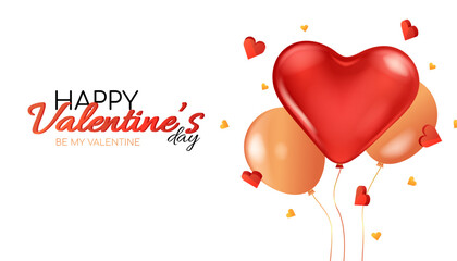 Valentines Day festive background on February 14. Background with festive realistic 3d balloons with ribbon. Holiday banner, web poster, flyer, stylish brochure, greeting card.