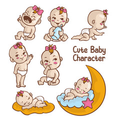 Cute Baby Girls Character Illustration