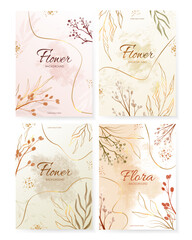 Naklejka premium Modern Floral Frame. Elegant abstract background. Universal hand drawn floral templates in warm colors perfect for an autumn or summer wedding and birthday invitations
